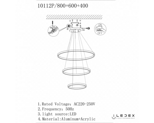 Подвесной светодиодный светильник iLedex Axis 10112P/3-63W-3000K (8/6/4) BR