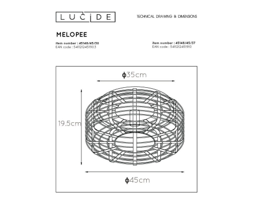 Потолочный светильник Lucide Melopee 45148/45/30