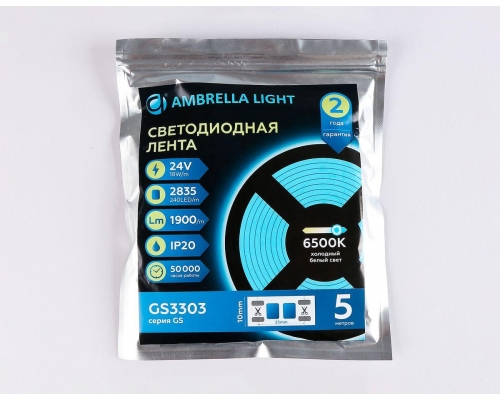 Светодиодная лента Ambrella Light 18W/m 240LED/m 2835SMD холодный белый 5M GS3303