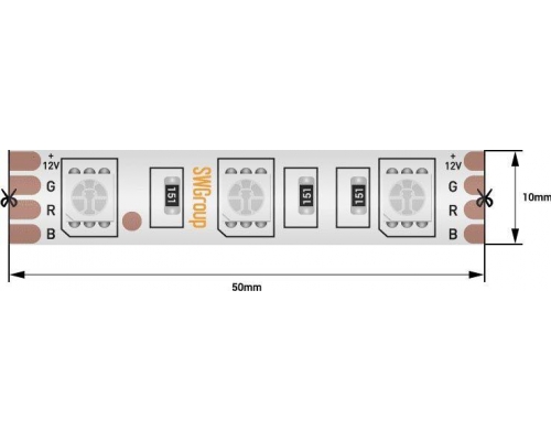 Светодиодная влагозащищенная лента SWG 14,4W/m 60LED/m 5050SMD разноцветный 5M 001845