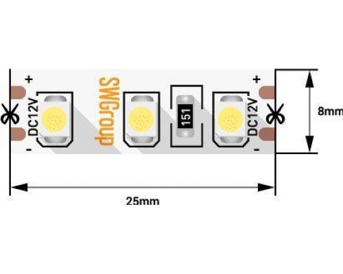 Светодиодная лента SWG 9,6W/m 120LED/m 3528SMD желтый 5M 000967