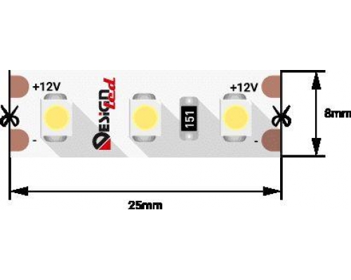 Светодиодная влагозащищенная лента DesignLed 9,6W/m 120LED/m 3528SMD теплый белый 5M 001487