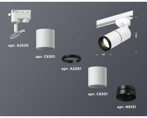 Комплект трекового светильника Ambrella light Track System XT (A2520, C6301, A2061, C6301, N6131) XT6301011