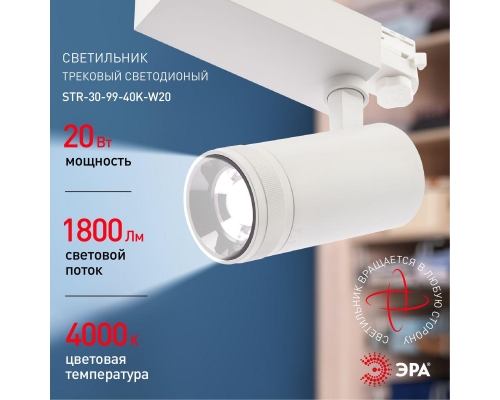 Трековый светодиодный светильник ЭРА STR-30-99-40K-W20 Б0049784