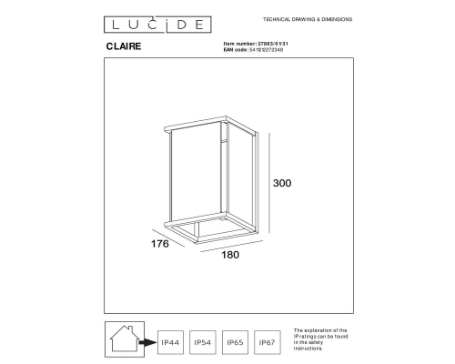Уличный настенный светильник Lucide Claire 27883/01/31