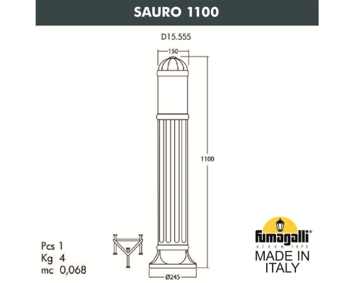 Садовый светильник-столбик Fumagalli SAURO  D15.555.000.WXF1R.FC1