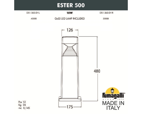 Ландшафтный фонарь Fumagalli ESTER белый, прозрачный DS1.563.000.WXD1L