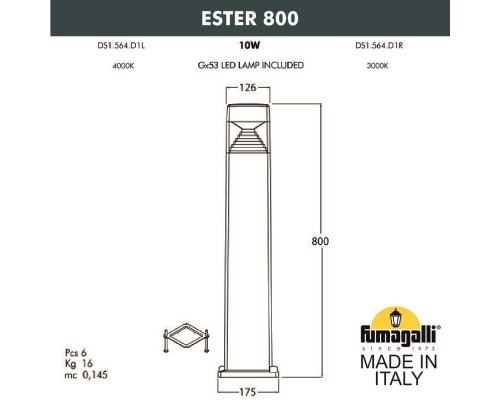 Столбик садовый (газонный) FUMAGALLI ESTER черный, прозрачный DS1.564.000.AXD1L