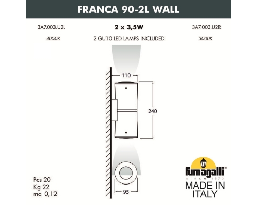 Фасадный светильник FUMAGALLI FRANCA 90 серый, прозрачный 3A7.003.000.LXU2L