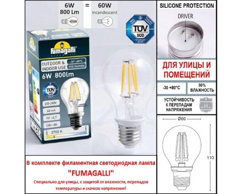 Светильник уличный настенный Fumagalli GLOBE 250 белый, прозрачный G25.131.000.WXF1R