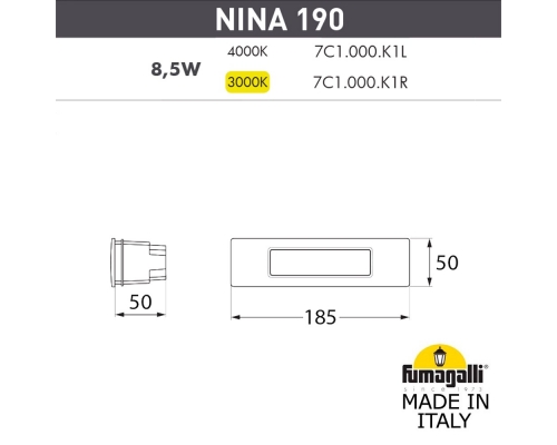 Встраиваемый настенный уличный светильник FUMAGALLI NINA  черный, бежевый 7C1.000.000.AYK1L